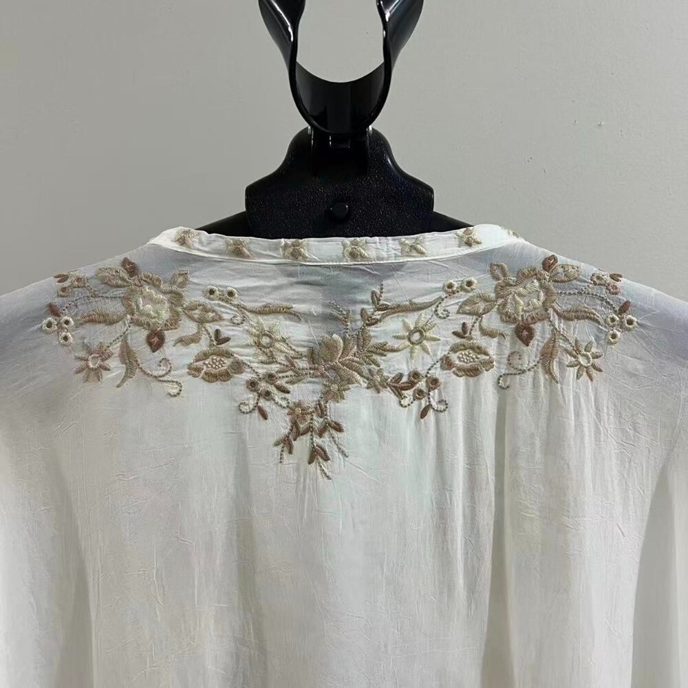 NWOT Johnny Was Embroidered Floral Kaftan Shirt Blouse Oversized Sz M - Picture 3 of 16